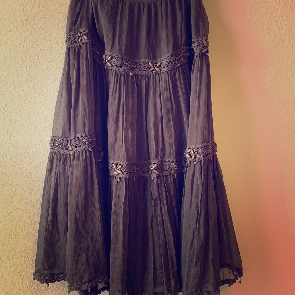 Nine West Boho Chic Beaded Silk Maxi Skirt